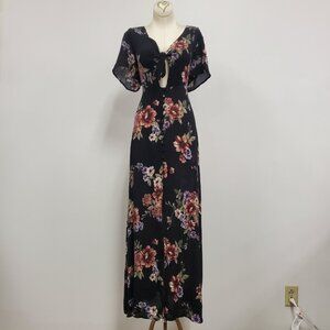 Soprano Womens Y2K Babydoll Fairy Grunge Maxi Dress Size M Dark Floral Boho